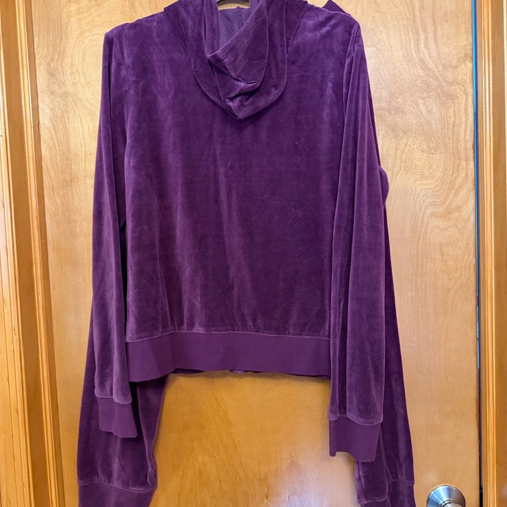 Juicy Couture Rich Plum velvet track suit pants size large zip up hoodie xl